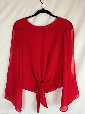 Bebe Sheer Sleeve Red Chiffon Blouse in Size Small E52